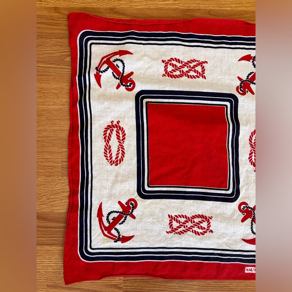 Vintage Red, White and Blue Nautical Bandana with Anchors and Knots - Picture 2 of 5